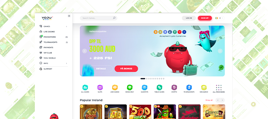 A screenshot of the official website of an online casino